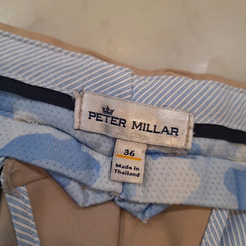 Peter Millar Golf Shorts Sz 36 Tan Khaki Performance Polyester Casual  7